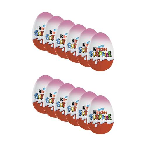 12PK Fererro Kinder Surprise Chocolate Egg Pink Confectionary 20g