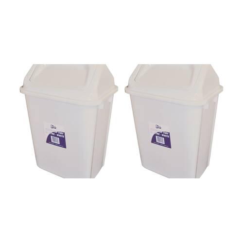 2PK Edco Double Sided Swing Top Tidy Bin W/ Removable Lid 10L White