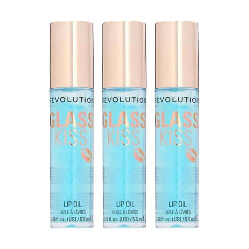 3PK Revolution Glass Kiss Roller Ball Lip Oil Mermaid Blue Shimmer 3ml