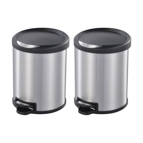 2PK Edco Brushed Stainless Steel Pedal Bin W/ Removable Inner 12L