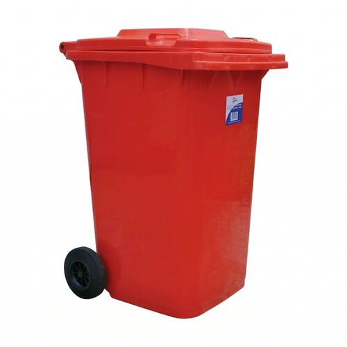 Edco Heavy-Duty Structure UV Stable Plastic Bin With Wheels Red 240L