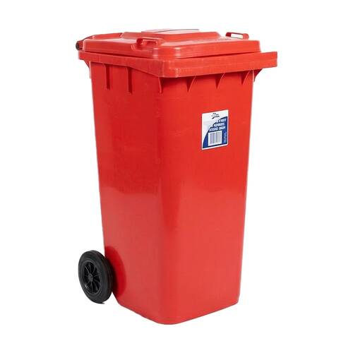 Edco Heavy-Duty Structure UV Stable Plastic Bin With Wheels Red 120L