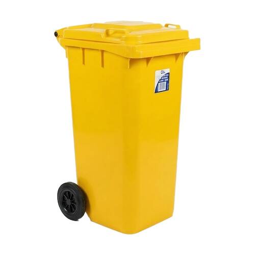 Edco Heavy-Duty Structure UV Stable Plastic Bin With Wheels Yellow 120L