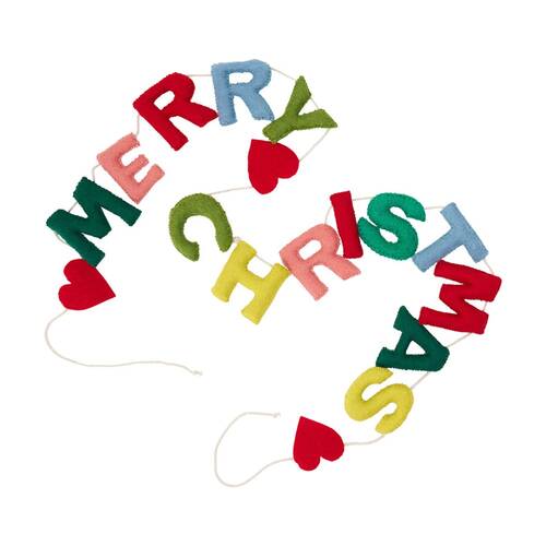 Annabel Trends Multicoloured Felt Bunting Merry Christmas 100% Wool 2m