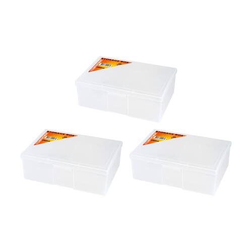 3PK Fischer Plastic 1 Compartment Storage Box Medium Case Clear
