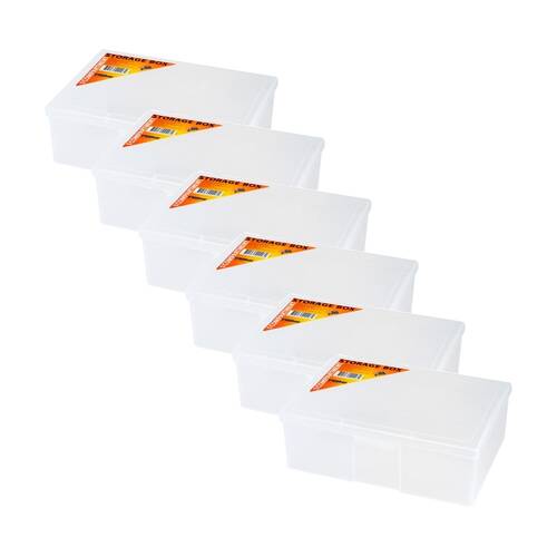 6PK Fischer Plastic 1 Compartment Storage Box Medium Case Clear