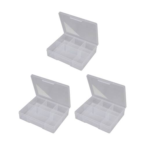 3PK Fischer Plastic 6 Compartment Storage Box Medium Case