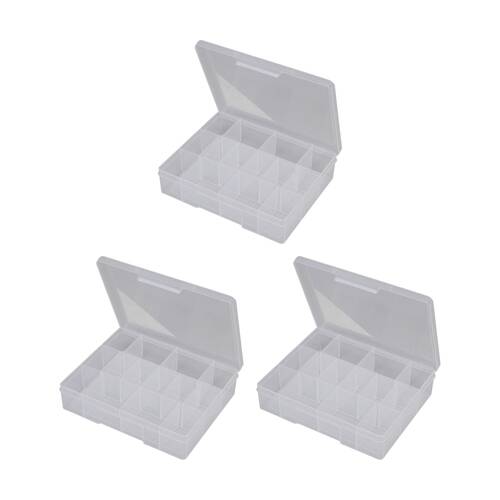 3PK Fischer Plastic 14 Compartment Storage Box Medium Case Parts Organizer