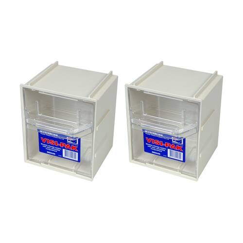 2PK Fischer Plastic Medium Visi Pak Storage Drawer With Clips