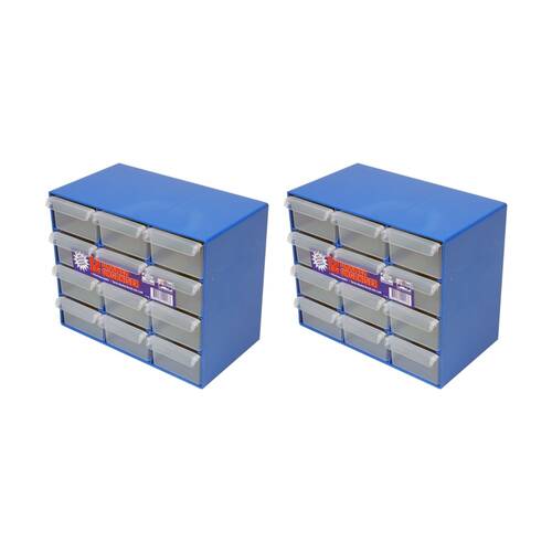 2PK Fischer Plastic 12 Drawer Storage Cabinet Spare Parts Organiser