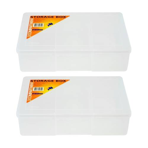 2PK Fischer Plastic 3 Compartment Storage Box Large Deep Case Tool