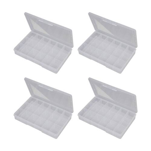 4PK Fischer Plastic 18 Compartment Storage Box Large Case Tool Clear