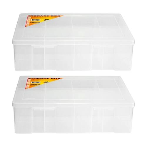 2PK Fischer Plastic 8 Compartment Storage Box Large Extra Deep Case