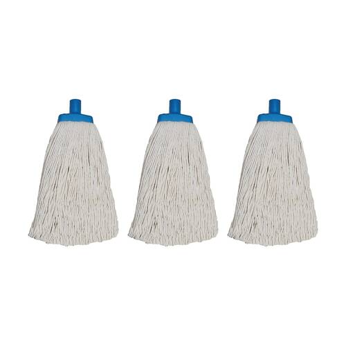 3PK Edco Contractor 100 Percent Cotton Mop Head Plastic Ferrule 16 Blue