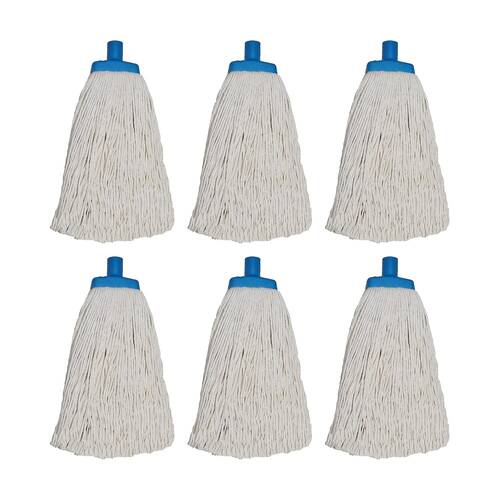 6PK Edco Contractor 100 Percent Cotton Mop Head Plastic Ferrule 16 Blue