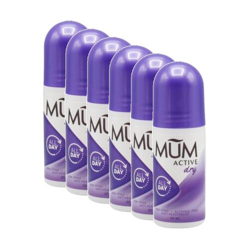 6PK Mum Women's Active Roll On Antiperspirant Deodorant 48h Protection 50ml