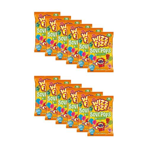 12PK Wizz Fizz Sour Pops 120g Fruit Flavour Lollies/Gummies
