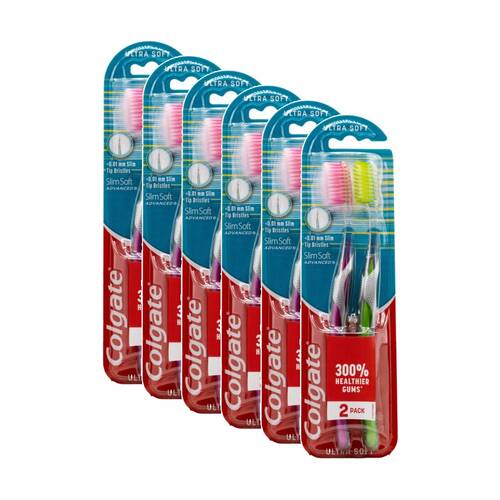 6x 2pc Colgate Slim Soft Advanced Ultra Sensitive Gums Toothbrushes Assorted