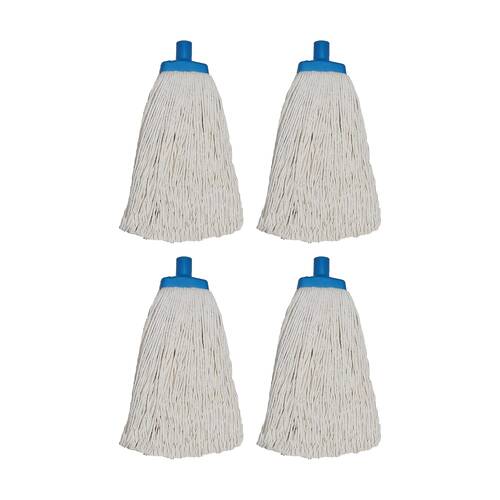 4PK Edco Contractor 100 Percent Cotton Mop Head Plastic Ferrule 28 Blue