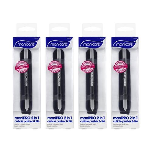 4PK Manicare ManiPRO 2 In 1 Cuticle Pusher And File Nail Care Tool Black