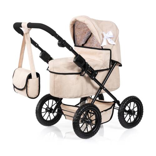 Bayer Trendy Doll Pram Adjustable Handle Foldable Beige For Dolls 46cm