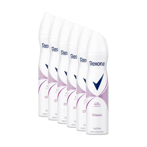 6PK Rexona Women's Antiperspirant Deodorant Aerosol 250mL Classic