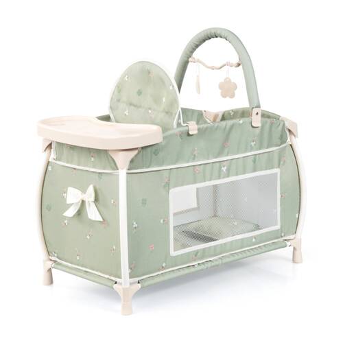 Bayer Multi Bed Doll Cot Integrated High Chair For Dolls Soft Sage Green 46cm