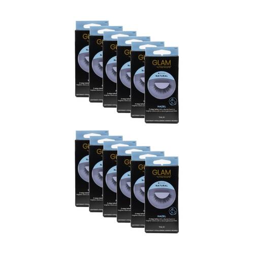 12PK Manicare Glam 2 Wispy Lashes Set W/ Discreet Band 1ml Natural Hazel