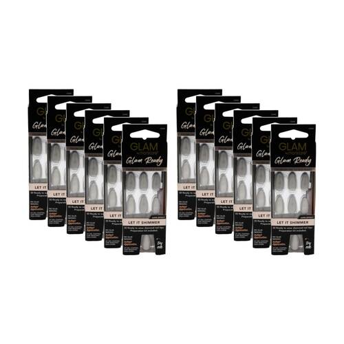 12PK Manicare Glam Ready Premium Pre Glued Nails Let It Shimmer High Shine