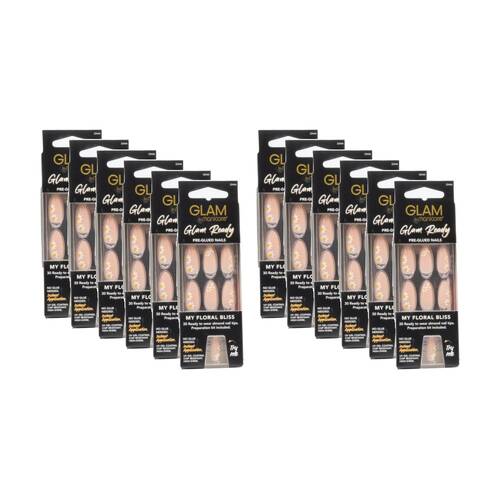 12x 30pc Manicare Pre Glued Glam Ready Press On Nails My Floral Bliss