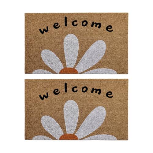 2PK Solemate Large Daisey Wel Coir Back Indoor/Outdoor Floor & Door Mat 45x75cm