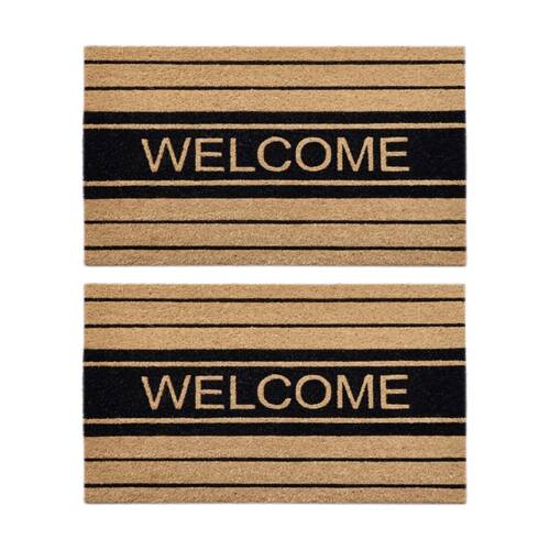 2PK Solemate Wel Stripe Coir Back Indoor/Outdoor Floor & Door Mat 45x75cm