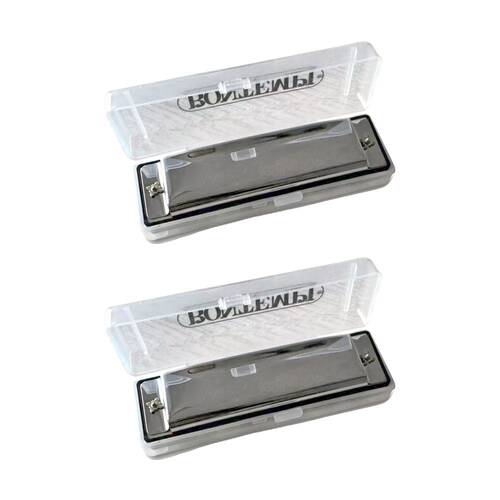 2PK Bontempi Metal Harmonica 10 Note With Plastic Case Compact Music Instrument