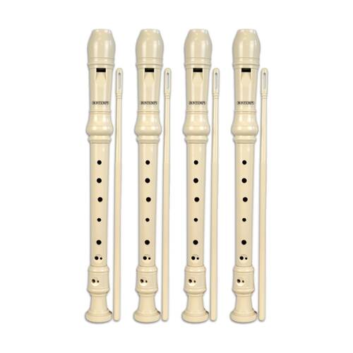 4PK Bontempi Recorder Ivory Baroque Fingering With Brush In Box Music Instrument