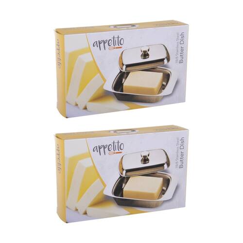 2PK Appetito Stainless Steel Butter Dish With Cover 19x12x4cm Polished