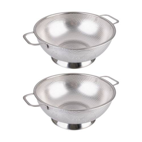 2PK Appetito Stainless Steel Kitchen Colander W/ Handles 25.5cm Diameter