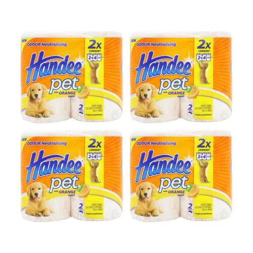 4PK Handee Paper Towel 2 Pack Odour Neutralising For Pets 120 Sheets Per Roll