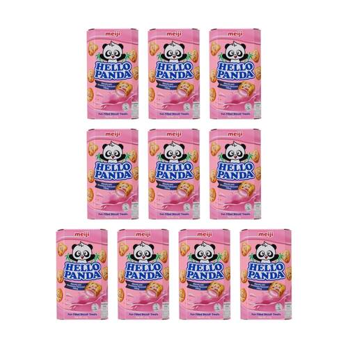 10PK Meiji Hello Panda Biscuits Strawberry Flavoured Filling Treat 47g