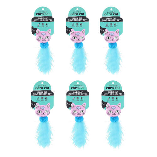 6x Paws And Claws Cara Cat Plush Crinkle Rattle Magic Cats Pet Toy 15x5x5cm Asstd
