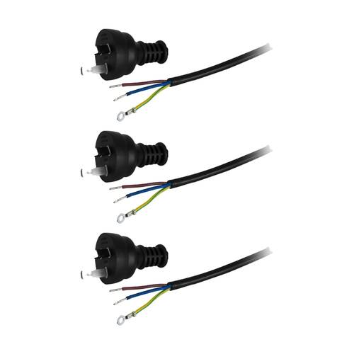 3PK Doss 10A 3 Core Mains Lead 2M Bare Wire Power Black Cable AU Cord