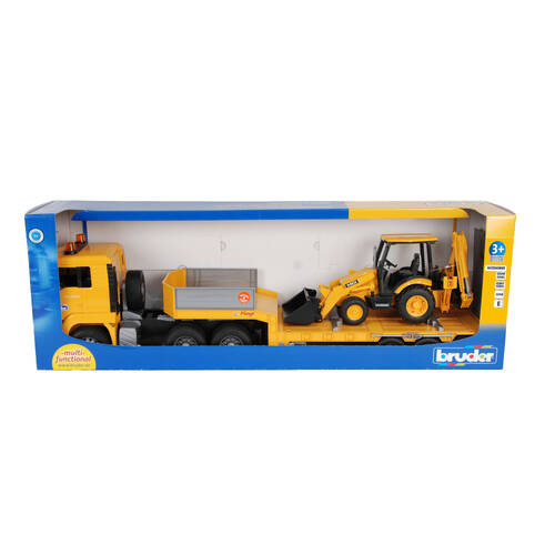 Bruder MAN TGA Low Loader With JCB Midi CX Backhoe Kids Toy Yellow
