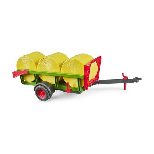 Bruder Self Loading Bale Trailer With 3 Round Bales Kids Toy 3y+ Red Black