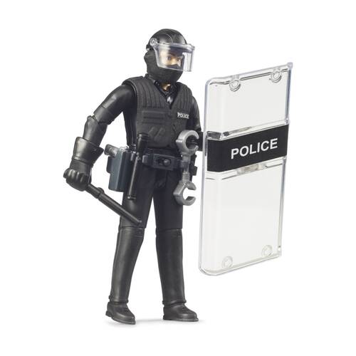 Bruder Bworld Police Special Forces Figure With Protective Shield & Helmet Toy
