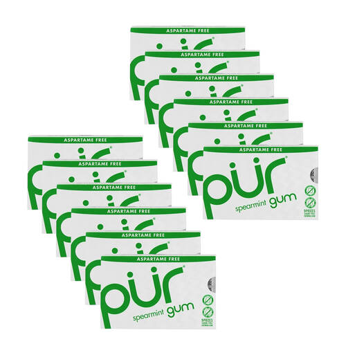 12x 9pc Pur Spearmint Flavour Aspartame & Sugar Free Chewing Gum 12.6g