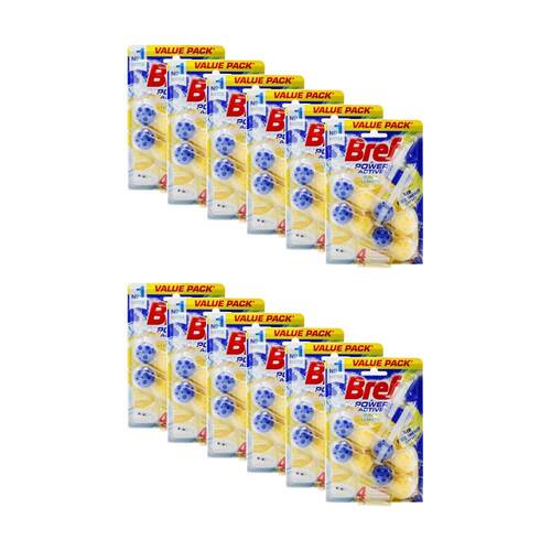 12x 2pc Bref Toilet Cage Power Active Juicy Lemon Value Pack Freshner 50g