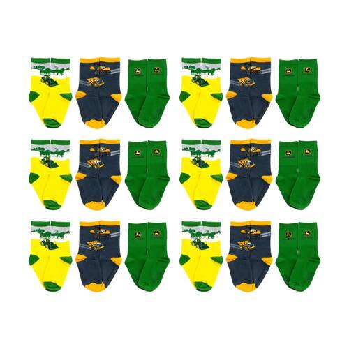 6x 3pc John Deere 4-6Y Shortie Truck Design Cotton Blend Socks For Kids