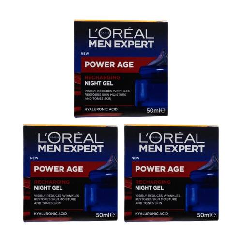 3PK Loreal Men Expert Power Age Recharging Night Gel Skin Care 50ml