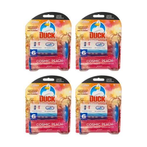 4x 6pc Duck Fresh Discs Toilet Cleaner Cosmic-Peach Starter Kit