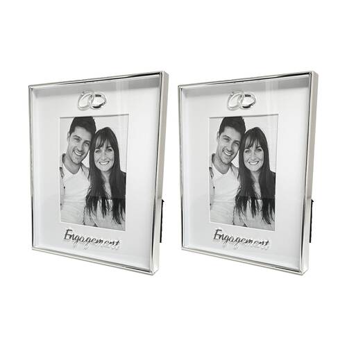 2PK Gibson Gifts Boxed Photo Frame Engagement 4x6 Silver MDF Metal Glass