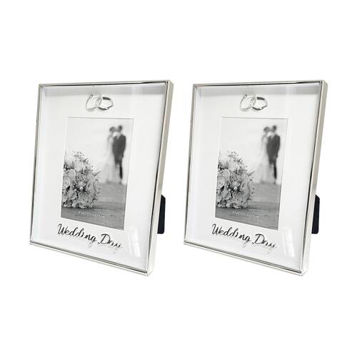 2PK Gibson Gifts Boxed Photo Frame Wedding Day 4x6 Silver MDF Metal Glass